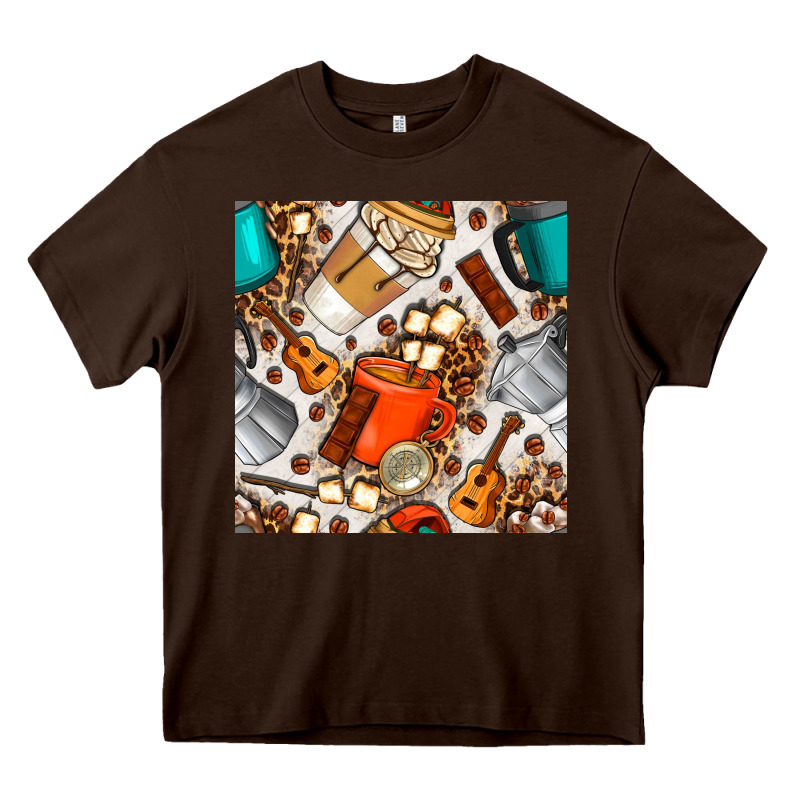 Camping Coffee Cups Marshmallow And Moka Pot With Leopard Seamless Pat Heavy Core Tee by BundleAndBundleShop | Teevron