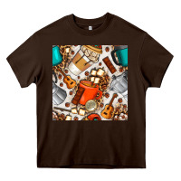 Chocolate Brown camping coffee cups marshmallow and moka pot with leopard seamless pat Heavy Core Tee - BundleAndBundleShop