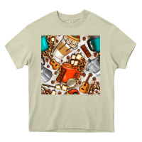 Mossy camping coffee cups marshmallow and moka pot with leopard seamless pat Heavy Core Tee - BundleAndBundleShop
