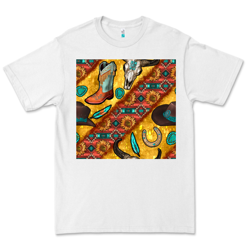 Western Cowboy Bull Skull Seamless Pattern Premium Tee by BundleAndBundleShop | Teevron