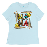 Baby Blue softball mama Ladies Tee - CowhideDigitalArt