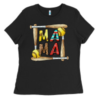 Black softball mama Ladies Tee - CowhideDigitalArt