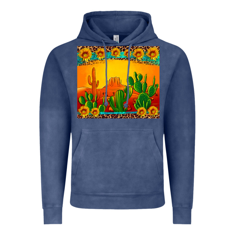 Desert Sunset With Cactus Sunflowers And Leopard Vintage Hoodie by Artiststas | Teevron