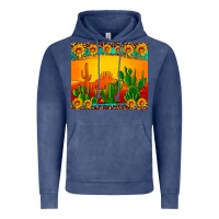 Vintage Denim desert sunset with cactus sunflowers and leopard Vintage Hoodie - Artiststas