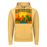 Vintage Mustard desert sunset with cactus sunflowers and leopard Vintage Hoodie - Artiststas