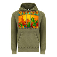 Vintage Olive desert sunset with cactus sunflowers and leopard Vintage Hoodie - Artiststas