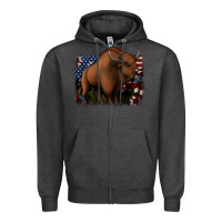 Charcoal Heather American Bison Zipper Hoodie - Jasminsmagicworld