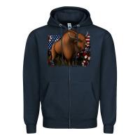 Navy American Bison Zipper Hoodie - Jasminsmagicworld
