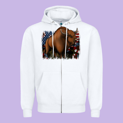 American Bison Zipper Hoodie Designed By Jasminsmagicworld