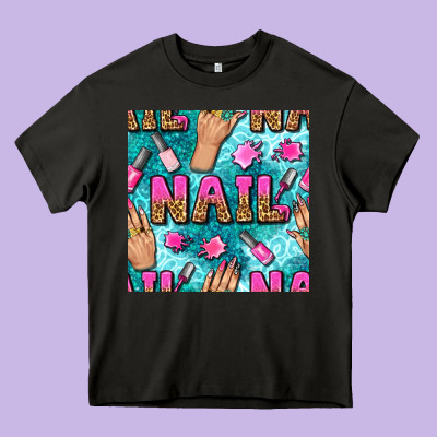 Nail Art Hands And Polish With Turquoise Leopard And Glitter Seamless  Heavy Core Tee Designed By Bundleandbundleshop