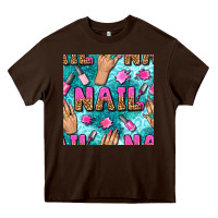 Chocolate Brown nail art hands and polish with turquoise leopard and glitter seamless  Heavy Core Tee - BundleAndBundleShop