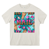 Cream nail art hands and polish with turquoise leopard and glitter seamless  Heavy Core Tee - BundleAndBundleShop