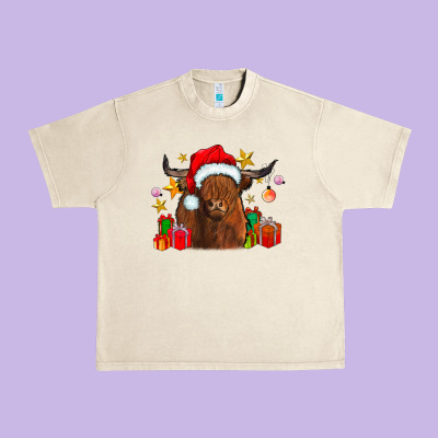 Festive Highland Cow Urban Heavy Tee Designed By Cowhidedigitalart