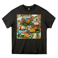 Asphalt cow coffee cups and farm with leopard seamless pattern bbs Heavy Core Tee - BundleAndBundleShop