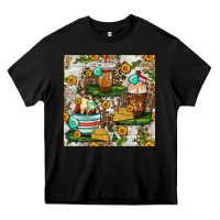 Black cow coffee cups and farm with leopard seamless pattern bbs Heavy Core Tee - BundleAndBundleShop