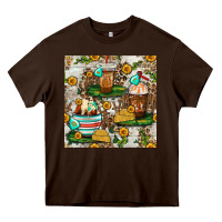 Chocolate Brown cow coffee cups and farm with leopard seamless pattern bbs Heavy Core Tee - BundleAndBundleShop