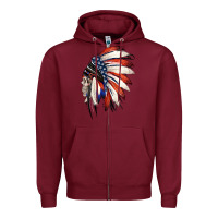 Burgundy 4th of July Indian Headdress Gypsy Spirit Skull Zipper Hoodie - Jasminsmagicworld