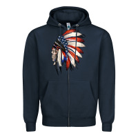 Navy 4th of July Indian Headdress Gypsy Spirit Skull Zipper Hoodie - Jasminsmagicworld