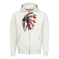 Oatmeal Heather 4th of July Indian Headdress Gypsy Spirit Skull Zipper Hoodie - Jasminsmagicworld