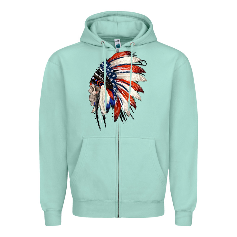 4th Of July Indian Headdress Gypsy Spirit Skull Zipper Hoodie by Jasminsmagicworld | Teevron