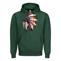 Sports Green 4th of July Indian Headdress Gypsy Spirit Skull Zipper Hoodie - Jasminsmagicworld