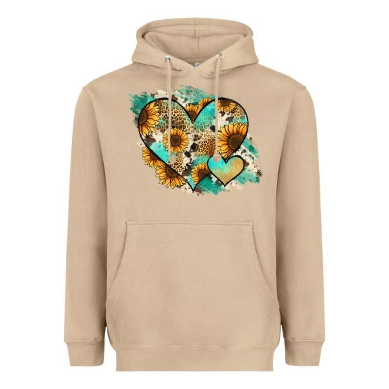 Leopard Sunflower Cowhide Glitter Heart Heavyweight Hoodie by RanaPortraitStore | Teevron
