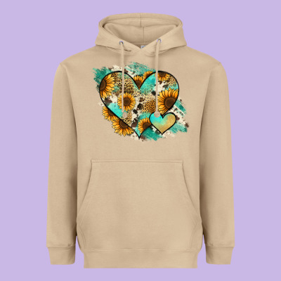 Leopard Sunflower Cowhide Glitter Heart Heavyweight Hoodie Designed By Ranaportraitstore
