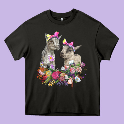 Floral Baby Goats Heavy Core Tee Designed By Ranaportraitstore