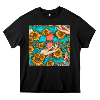Black hand cream nail polish remover and sunflowers with leopard and glitter Heavy Core Tee - BundleAndBundleShop