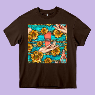 Hand Cream Nail Polish Remover And Sunflowers With Leopard And Glitter Heavy Core Tee Designed By Bundleandbundleshop