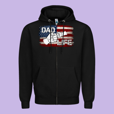 Dad Life With American Flag Zipper Hoodie Designed By Jasminsmagicworld