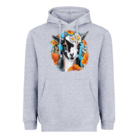 Heather Grey Daisy Goat With Background Heavyweight Hoodie - RanaPortraitStore