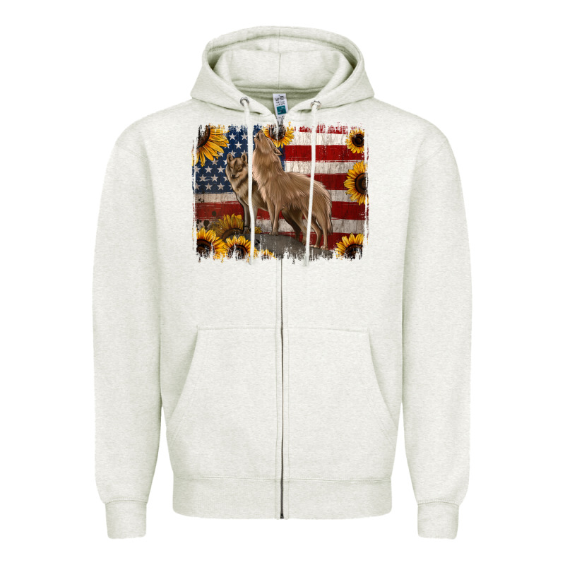 American Wolves With Sunflower Background Png Zipper Hoodie by Jasminsmagicworld | Teevron