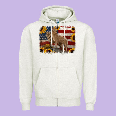 American Wolves With Sunflower Background Png Zipper Hoodie Designed By Jasminsmagicworld