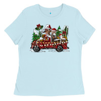 Baby Blue festive farm animal christmas truck Ladies Tee - CowhideDigitalArt