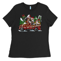 Black festive farm animal christmas truck Ladies Tee - CowhideDigitalArt