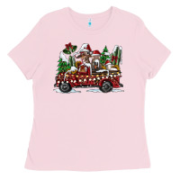 Bubblegum Pink festive farm animal christmas truck Ladies Tee - CowhideDigitalArt