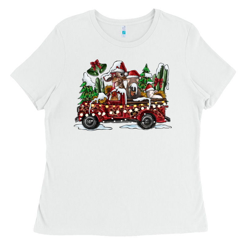 Festive Farm Animal Christmas Truck Ladies Tee by CowhideDigitalArt | Teevron