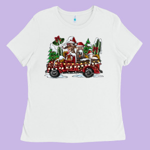 Festive Farm Animal Christmas Truck Ladies Tee Designed By Cowhidedigitalart