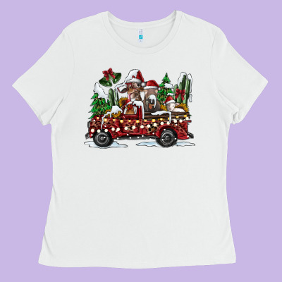 Festive Farm Animal Christmas Truck Ladies Tee Designed By Cowhidedigitalart