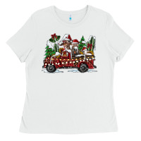 White festive farm animal christmas truck Ladies Tee - CowhideDigitalArt