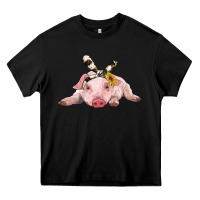 Black baby pig with cowhide ribbon Heavy Core Tee - RanaPortraitStore