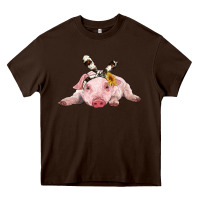Chocolate Brown baby pig with cowhide ribbon Heavy Core Tee - RanaPortraitStore