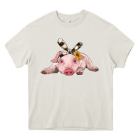 Cream baby pig with cowhide ribbon Heavy Core Tee - RanaPortraitStore