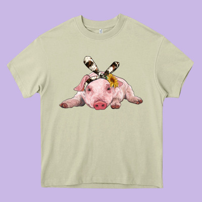 Baby Pig With Cowhide Ribbon Heavy Core Tee Designed By Ranaportraitstore