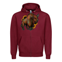 Burgundy Western  Bison Zipper Hoodie - Jasminsmagicworld