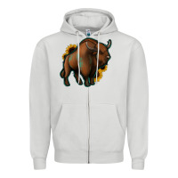 Dove Grey Western  Bison Zipper Hoodie - Jasminsmagicworld