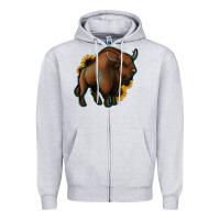 Heather Grey Western  Bison Zipper Hoodie - Jasminsmagicworld