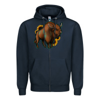 Navy Western  Bison Zipper Hoodie - Jasminsmagicworld