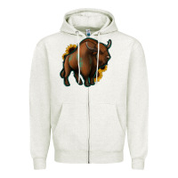 Oatmeal Heather Western  Bison Zipper Hoodie - Jasminsmagicworld